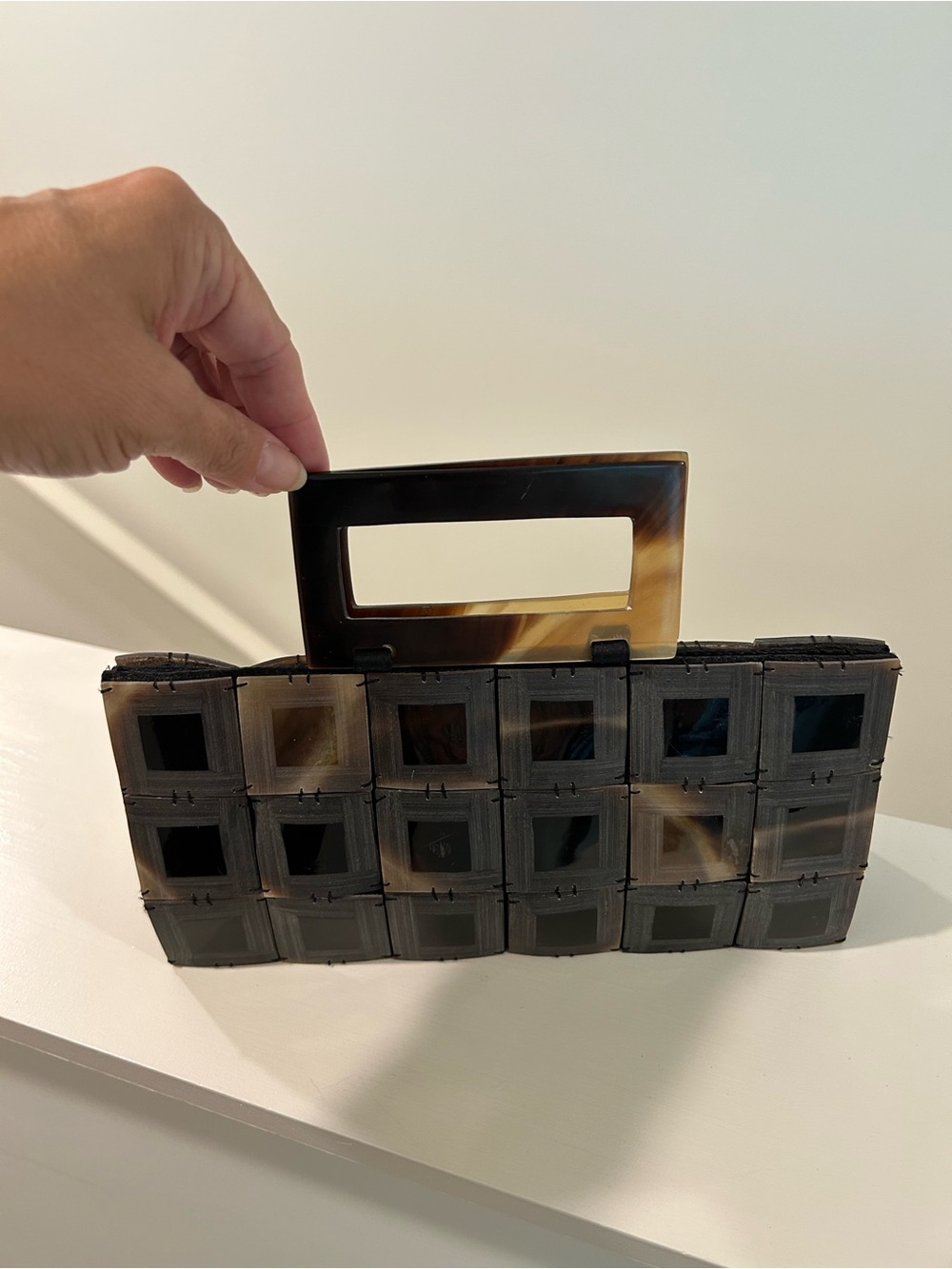 Tortoiseshell Rectangular Handle Box Clutch - Brown Tortoise